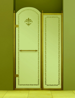 Cezares RETRO-B-11-120-CP-G-L(-R) дверь в проём 1200 мм. стекло прозрачное c матовым узором, золото