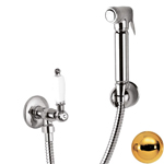 Cezares Гигиенический душ со шлангом 120см и держателем, исполнение золото, ручки белые FIRST-KS-03/24-Bi
