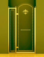 Cezares RETRO-B-12-120-CP-G-L(-R) дверь в проём 1200 мм. стекло прозрачное c матовым узором, золото