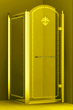 Cezares RETRO-A-1-90-CP-G-L(-R) душевой уголок 900 мм. стекло прозрачное c матовым узором, золото