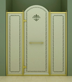 Cezares RETRO-B-13-150-PP-G-L(-R) дверь в проём 1500 мм. стекло матовое с прозрачным узором, золото