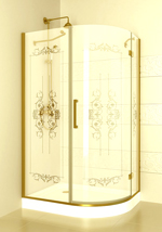 Cezares MAGIC-RH-1-120/90-ROYAL PALACE-PP-G-L(-R) душевой уголок ассиметричный радиальный . стекло текстурное, золото