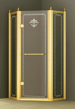 Cezares RETRO-P-1-90-PP-G-L(-R) душевой уголок 900 мм. стекло матовое с прозрачным узором, золото